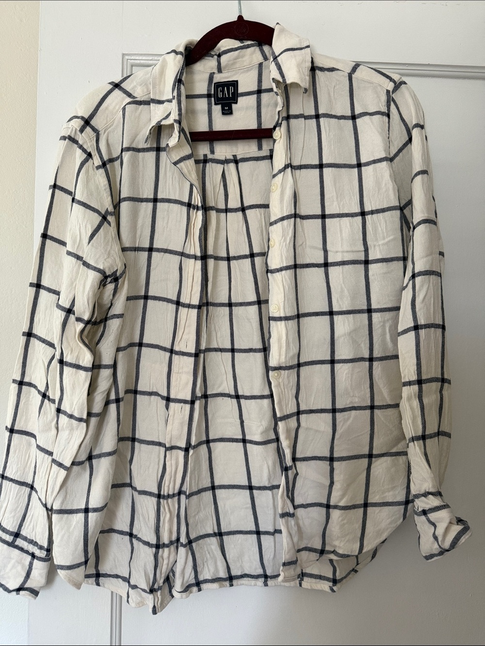 GAP Cream and navy Windowpane lightweight flannel shirt